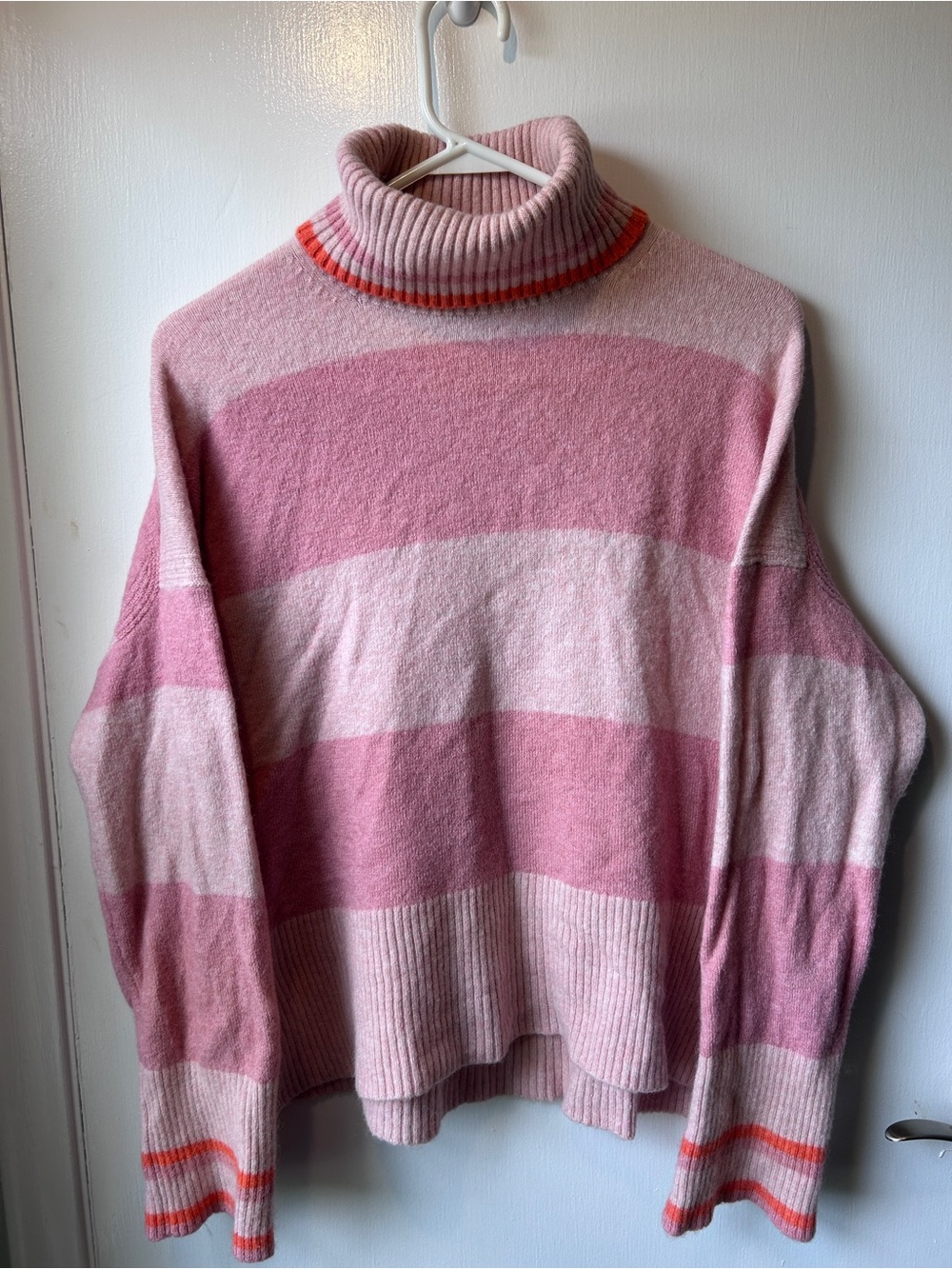 J. Crew Pink Striped Turtleneck Sweater with Orange Accent